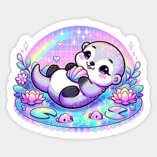 Holographic Otter Pastel Goth Kawaii Cute Chibi Pink Sticker